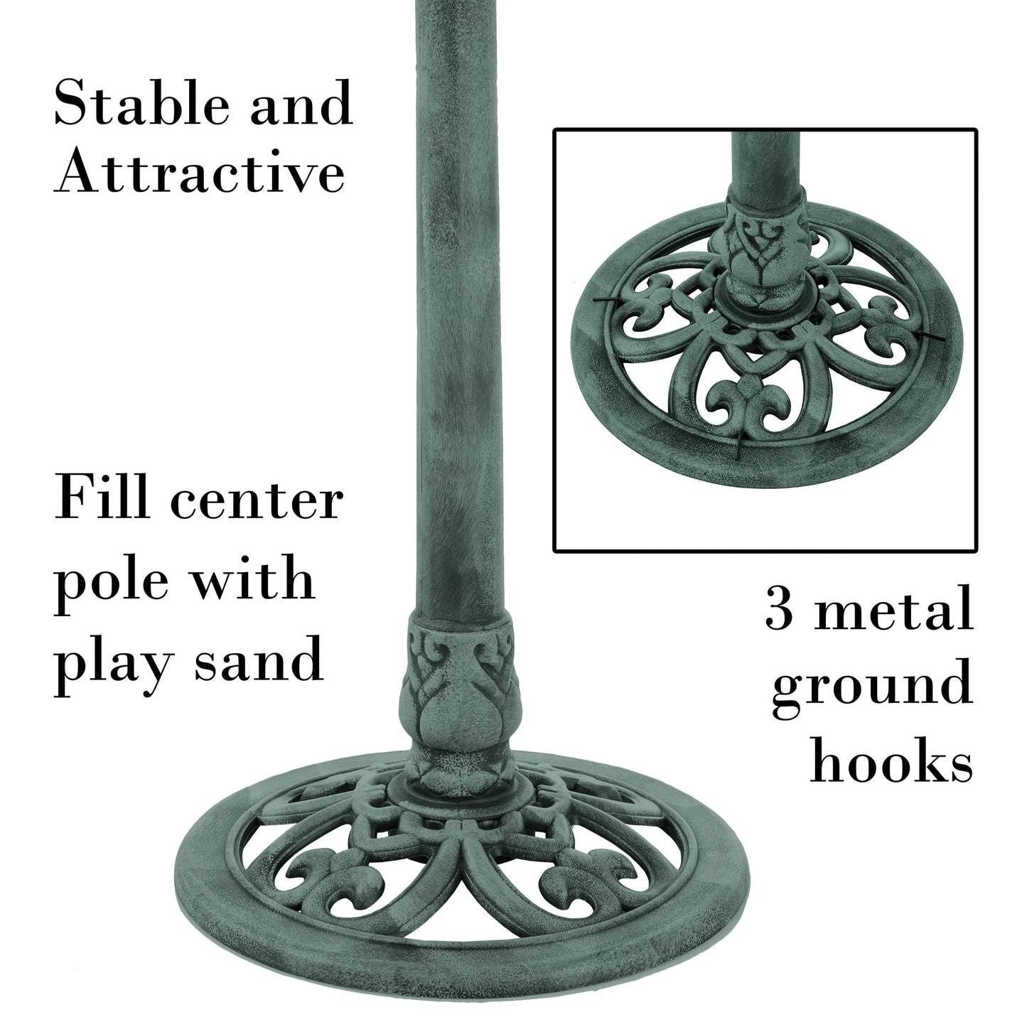 Antique Bird Bath- Weather Resistant Resin Birdbath with Vintage Scroll Design, 3 Ground Stakes for Garden,Outdoor Decor by Pure Garden (Patina Green)