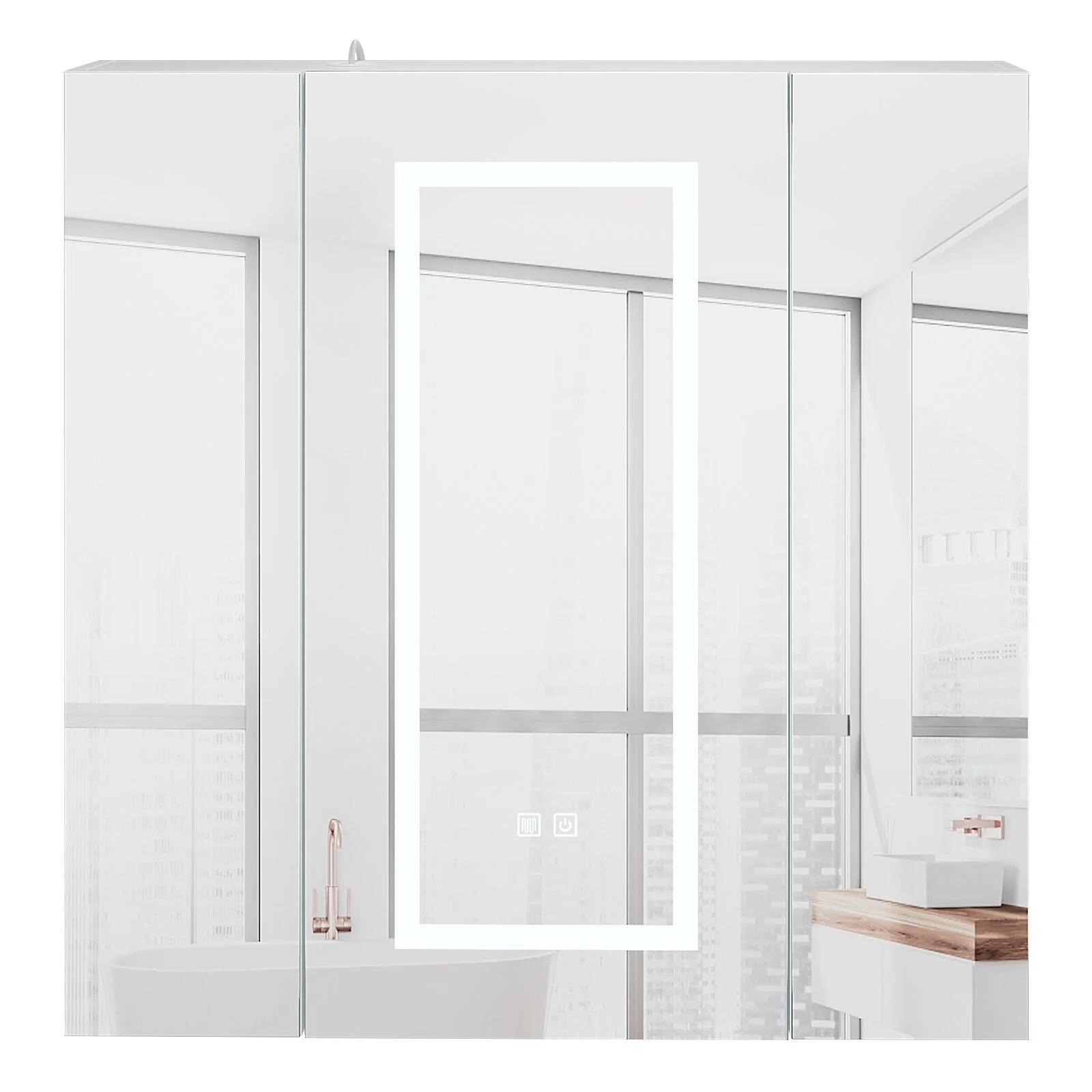 LED Lighted Medicine Cabinet With Mirror Large 3 Doors Medicine Cabinet Bathroom