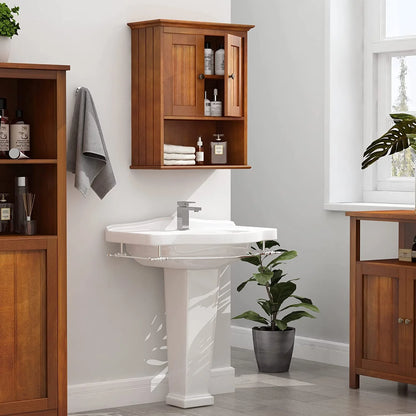 Wood Wall Cabinet, Bathroom Medicine Cabinet Storage with Doors and Adjustable Shelf, Rustic Cabinet Wall Mounted for Bathroom, Living Room, Kitchen, Yellow