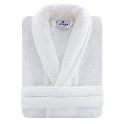 American Soft Linen, Mens and Womens Robes, Unisex Bathrobes, M-L, White