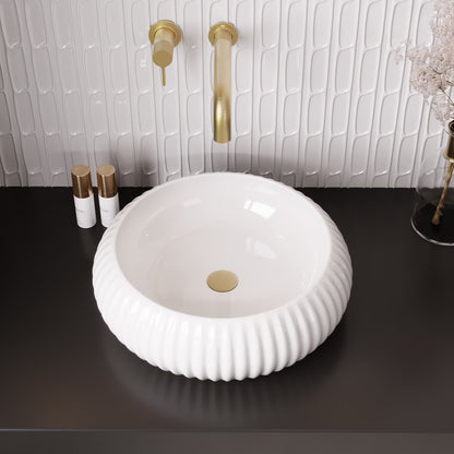 DV-1V0223 DeerValley 16" x 5'' Bathroom Sink,White Ceramic Circular Vessel Sink,Vitreous China Vessel Bathroom Sink with Fluted Sides and Overflow