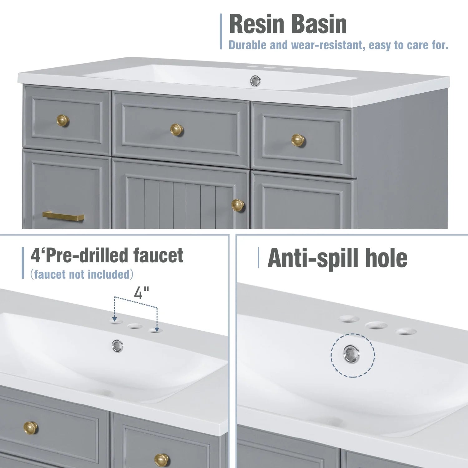 Harper & Bright Designs 36" Bathroom Cabinet Vanity with Sink Combo, Bathroom Storage Cabinet with Drawer and Doors, Gray