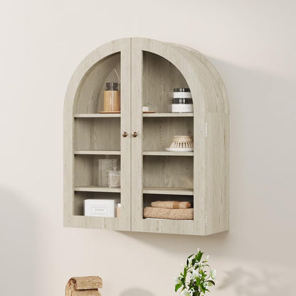 Arched Wall Mounted Bathroom Cabinet, Bathroom Wall Mounted Cabinet Over Toilet Storage Organizer Modern 4-Tier Wall Hanging Storage Organizer Medicine Cabinet Hanging Cabinet 24"w x 28''h x 9''d