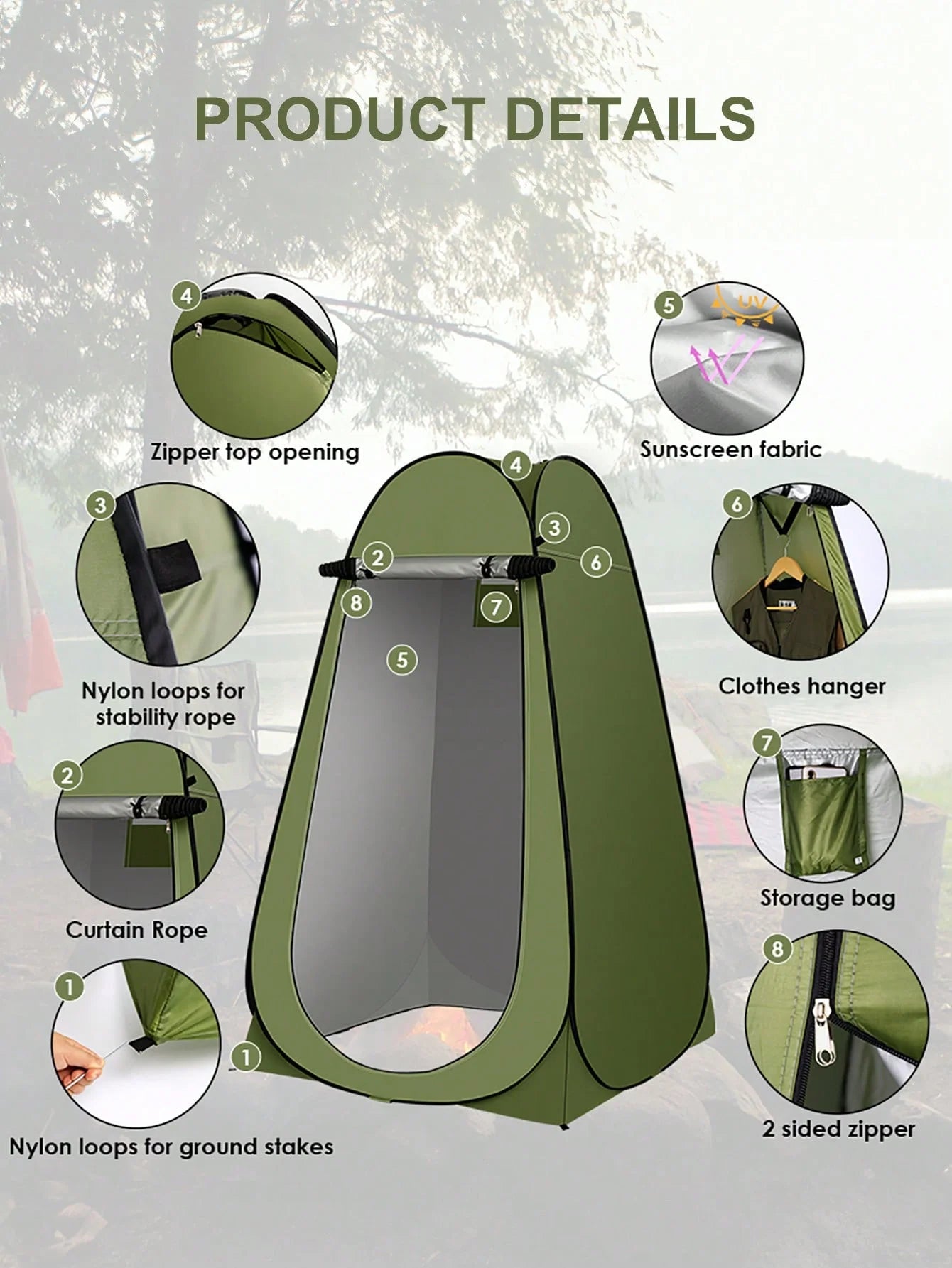 Portable Pop Up Privacy Shower Tent Spacious Changing Room For Camping Hiking Beach Toilet Shower Bathroom