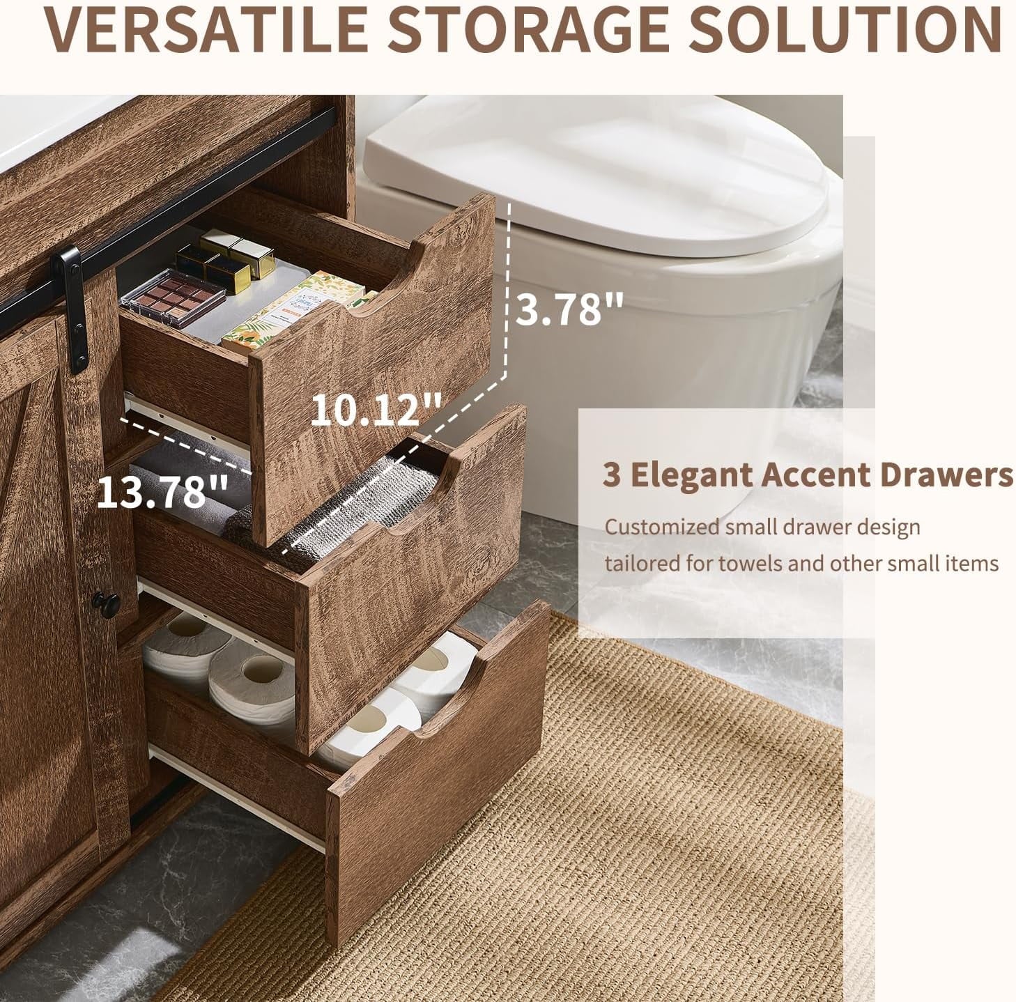 MIHOVER 30" Farmhouse Bathroom Vanity with Sink, Bathroom Dresser with 3 Drawers & Adjustable Shelves