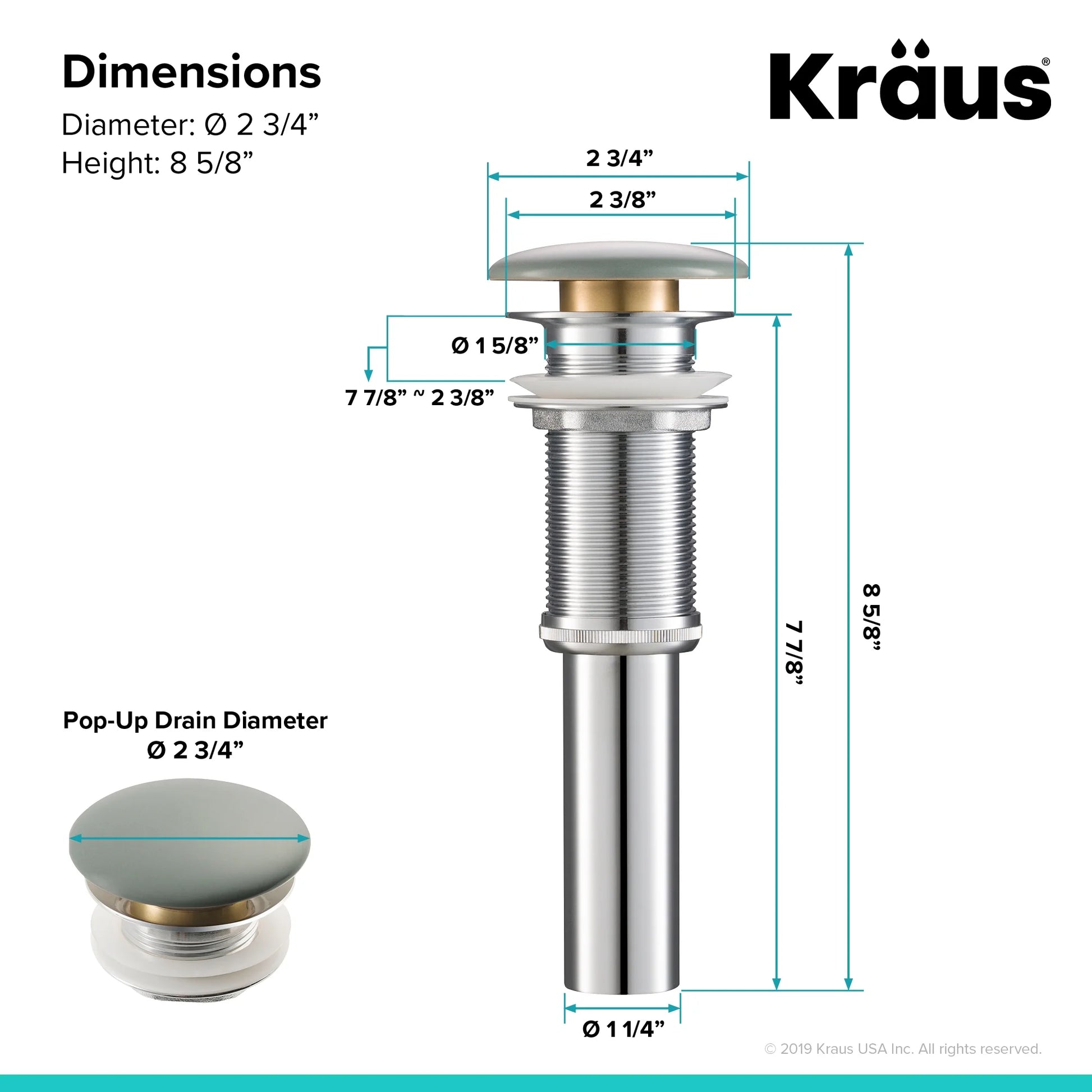 KRAUS Viva Round Gray Porcelain Ceramic Vessel Bathroom Sink with Pop-Up Drain, 16 1/2 in. D x 5 1/2 in. H