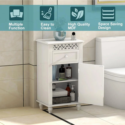 Giantex Storage Floor Cabinet W/One Cabinet Two-Layer Adjustable Shelves & One Drawer Bathroom Cupboard Organizer Kitchen Collection Cabinet Shelf Nightstand Beside End Table White (1 Drawer)