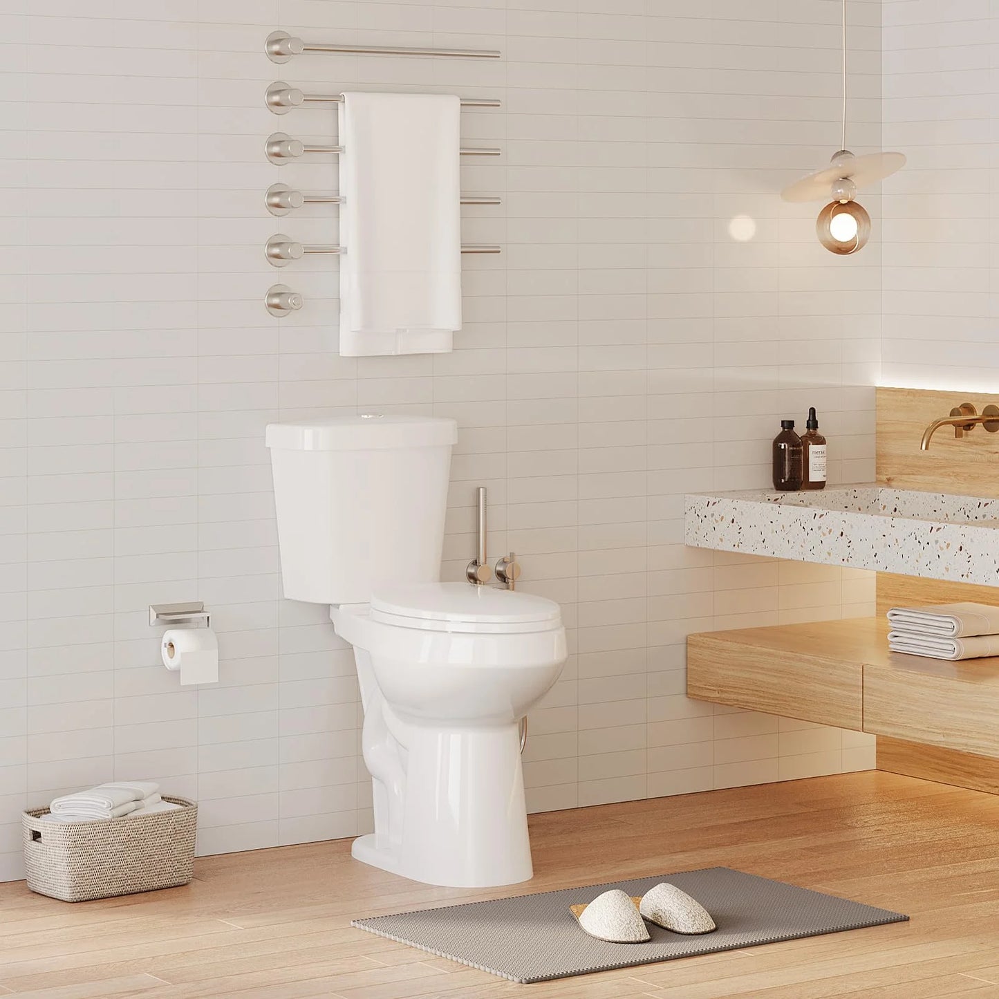 Huisuilinss Two-Piece Toilet,19"/21" Toilet,Elongated Toilet Round Toilet With Top Dual Flush/Side Flush,Soft Close Seat For Bathrooms