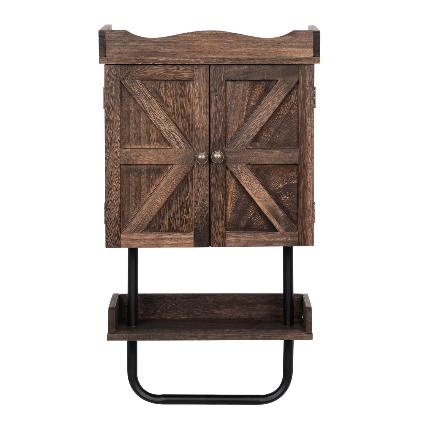 SIXWIN Rustic Bathroom Wall Cabinet; Medicine Cabinet with Adjustable Shelf; Open Shelf and Towel Bar