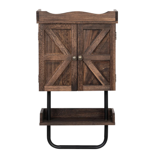 SIXWIN Rustic Bathroom Wall Cabinet; Medicine Cabinet with Adjustable Shelf; Open Shelf and Towel Bar