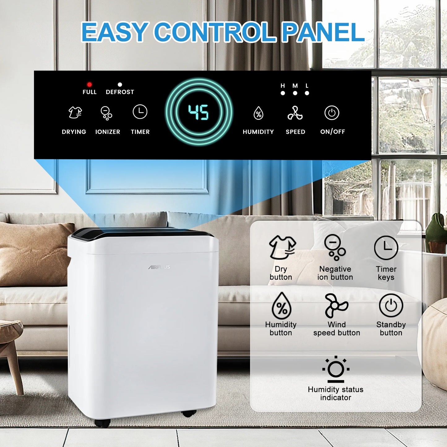 50 Pint Dehumidifier for Basements,Large Room,Home,Bathroom,4,500 Sq. ft. Dehumidifier with Drain Hose,Intelligent Humidity Control,24H Timer,3 Speed