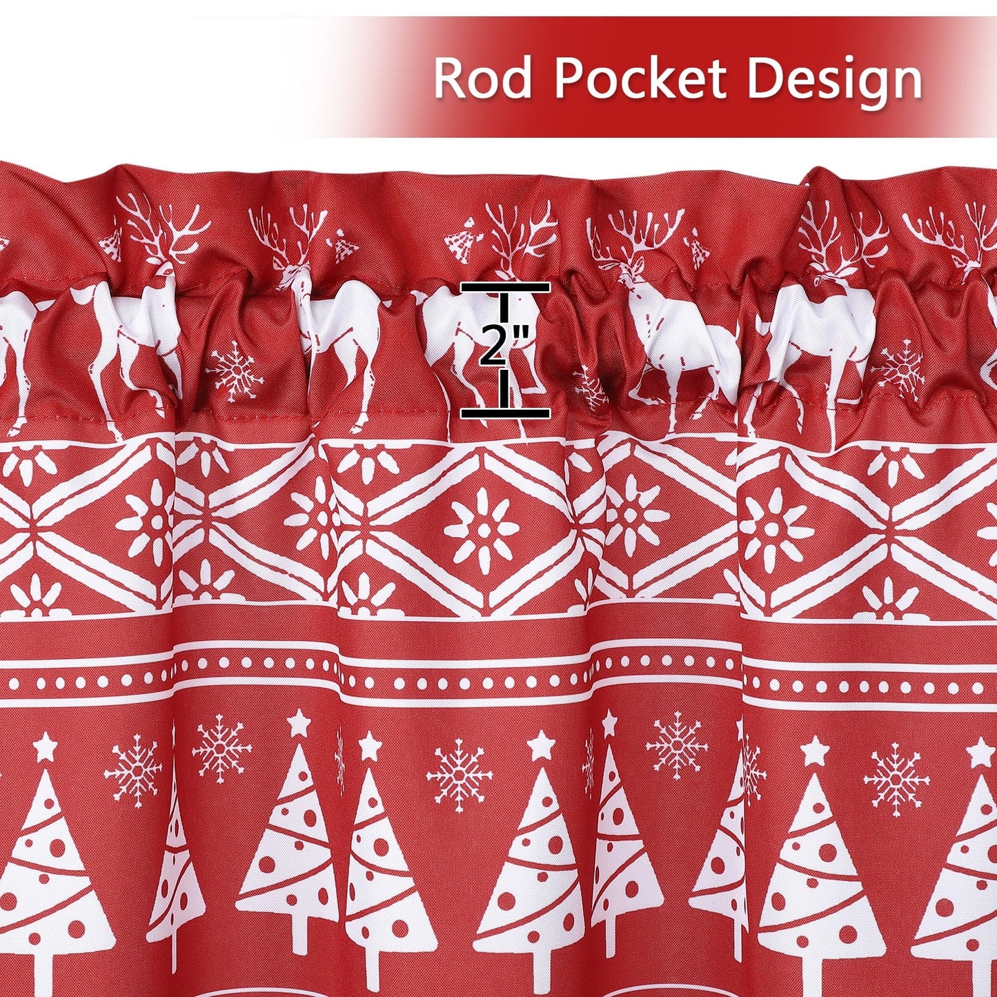 ZACOO 26"Wx24"L Red Christmas Kitchen Curtains Xmas Tree and Deer Pattern Bathroom Window Curtain Boho Style Half Window Curtains Light Filtering, Set of 2