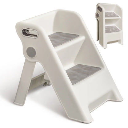 UNCLE WU Folding 2 Step Stool for Kids -Potty Training Stool for Kitchen Helper,Bathroom,Bedroom (White)