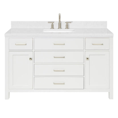 ARIEL Bristol 54 Inch Single Rectangle Sink Bathroom Vanity With Carrara White Quartz Countertop 1.5 Edge In Grey
