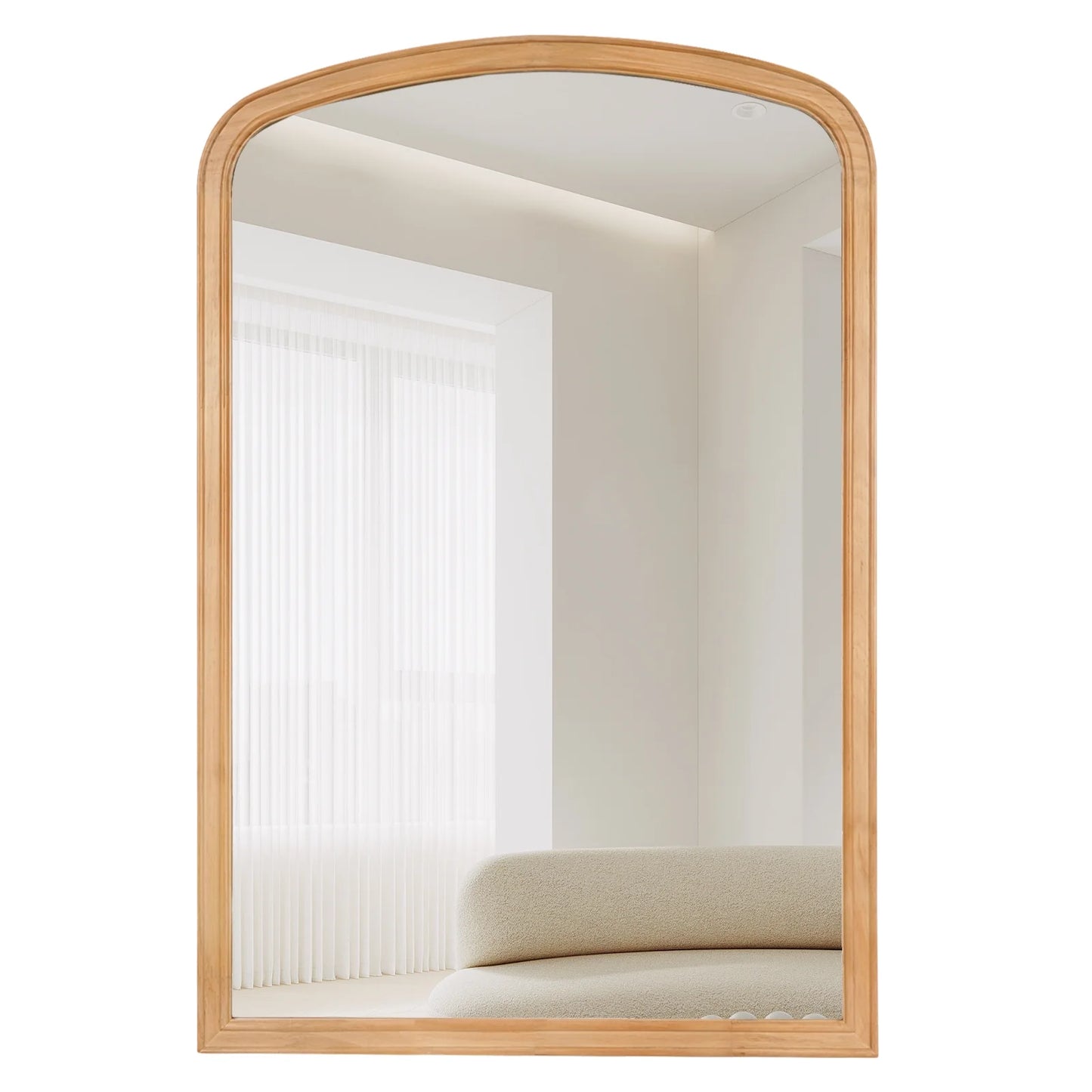 WallBeyond Wood Frame Rustic Arched Wall Mirror for Bathroom or Living Room Wall Decor, 24" �� 36", Natural Wood