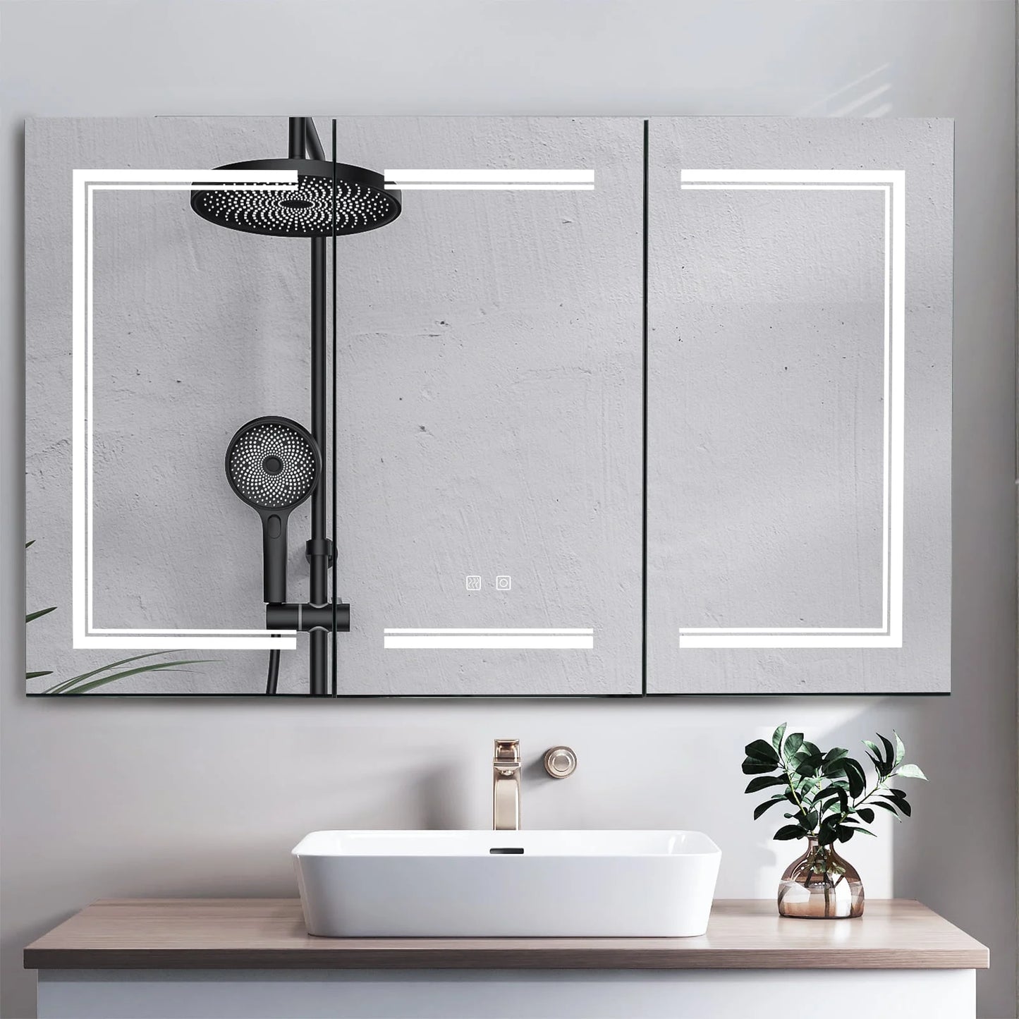 Ktaxon 48"x28" LED Bathroom Mirror Cabinet with Lights, Wall-Mounted Medicine w/ Defogger, Dimmable, Memory function, Outlets & USB, White