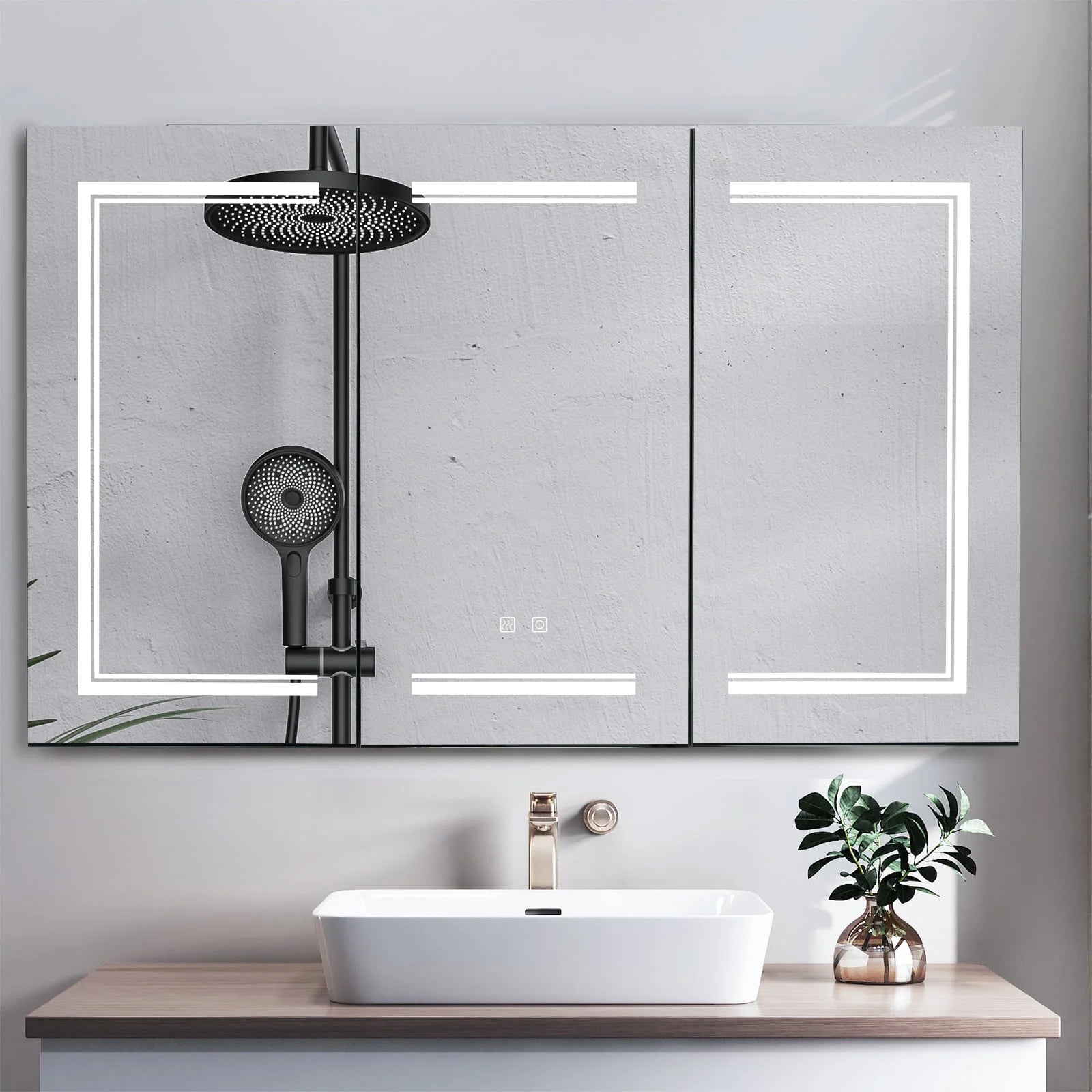Ktaxon 48"x28" LED Bathroom Mirror Cabinet with Lights, Wall-Mounted Medicine w/ Defogger, Dimmable, Memory function, Outlets & USB, White