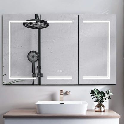Ktaxon 48"x28" LED Bathroom Mirror Cabinet with Lights, Wall-Mounted Medicine w/ Defogger, Dimmable, Memory function, Outlets & USB, White