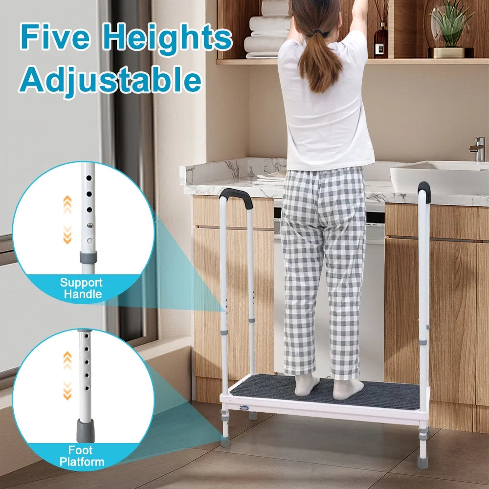 Step Stool with Handle for Elderly Medical Step Stools Seniors Handicap High Beds Mobility Platform Steel Foot Steps With Handrails Ramp Assist for Car, Bedside, Shower, Bathtub