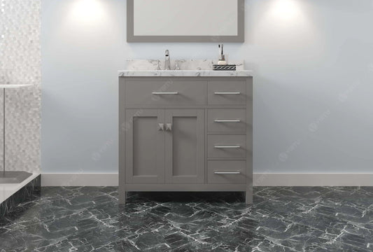 Caroline Parkway 36" Single Bath Vanity in Gray with Cultured Marble Quartz Top and Round Sink