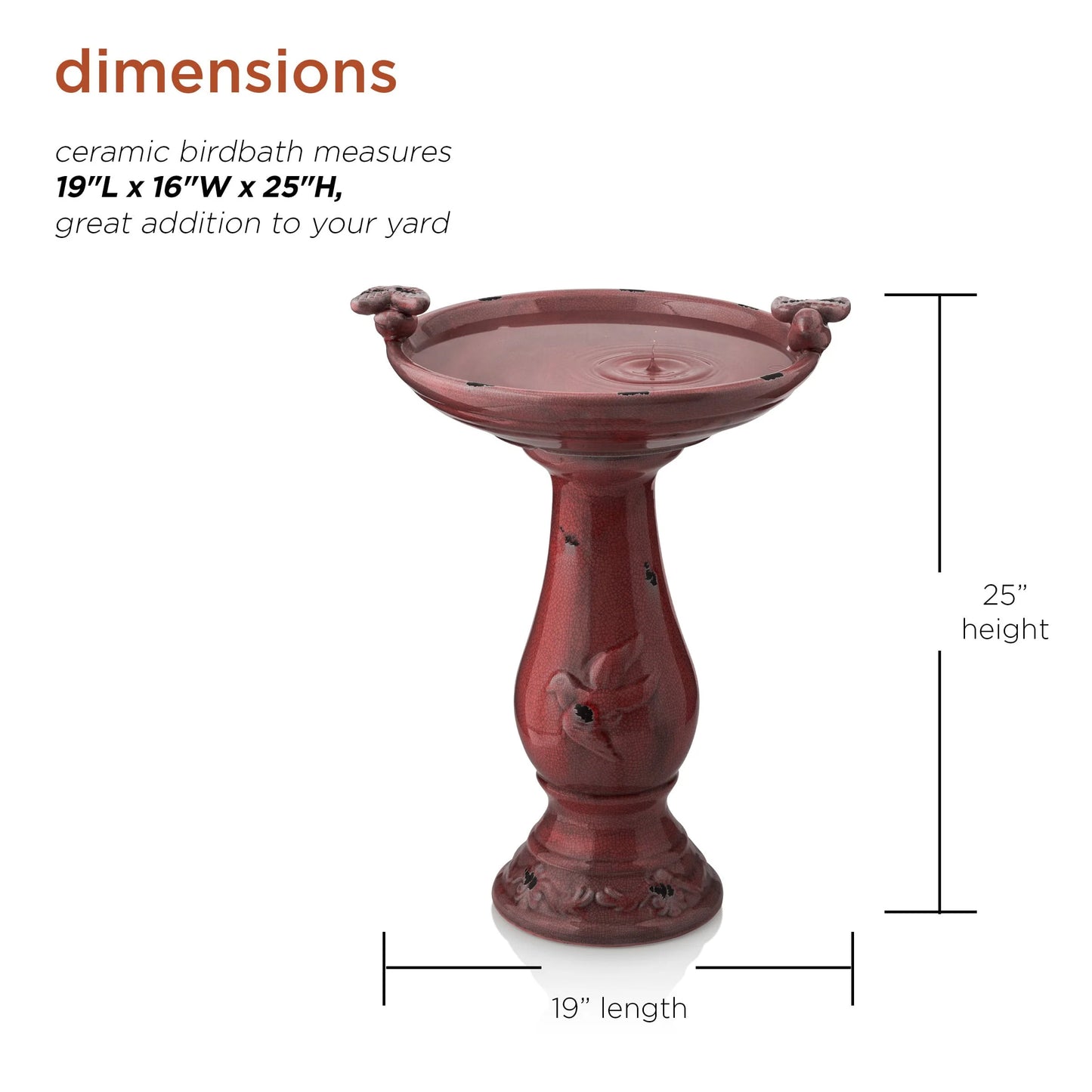 Alpine Corporation Ceramic Pedestal Birdbath with 2 Bird Figurines, Deep Red