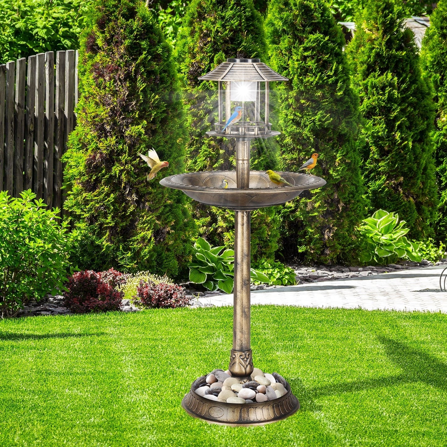 Zimtown Courtyard 42 Inch Bird Bath w/ Solar Light Garden Decor