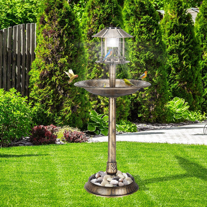 Zimtown Courtyard 42 Inch Bird Bath w/ Solar Light Garden Decor