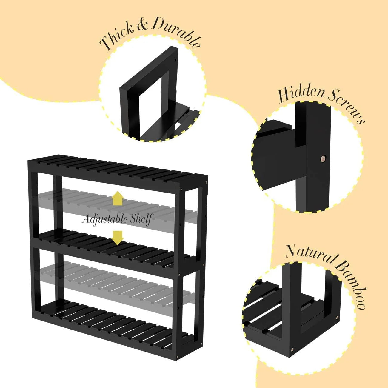 Bambloom Bathroom Shelf,Bamboo Free Standing Over The Toilet Storage,Black