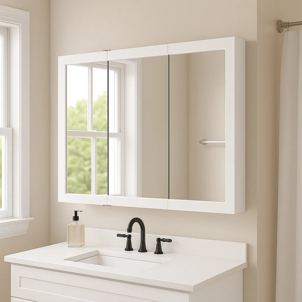 Design House 48" Wood Mirrored Wall Mount Bathroom Medicine Cabinet, Nutmeg Oak