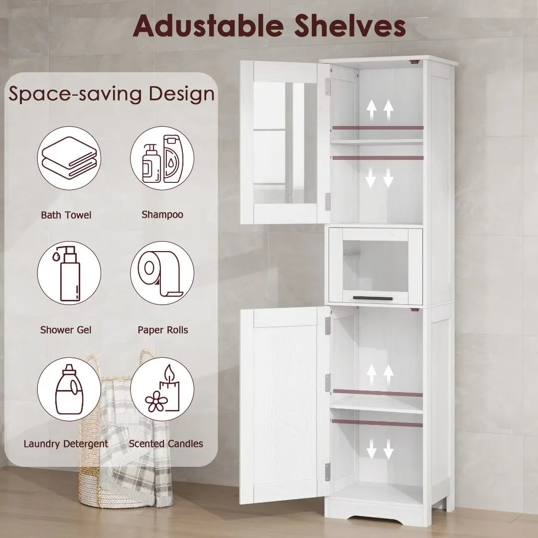 66.9" Tall Bathroom Cabinet, Slim Bathroom Storage Cabinet with Doors and Adjustable Shelf, Freestanding Floor Pantry Cabinet for Kitchen, Living Room, Laundry Room, Home Office, White 15.7 Inch