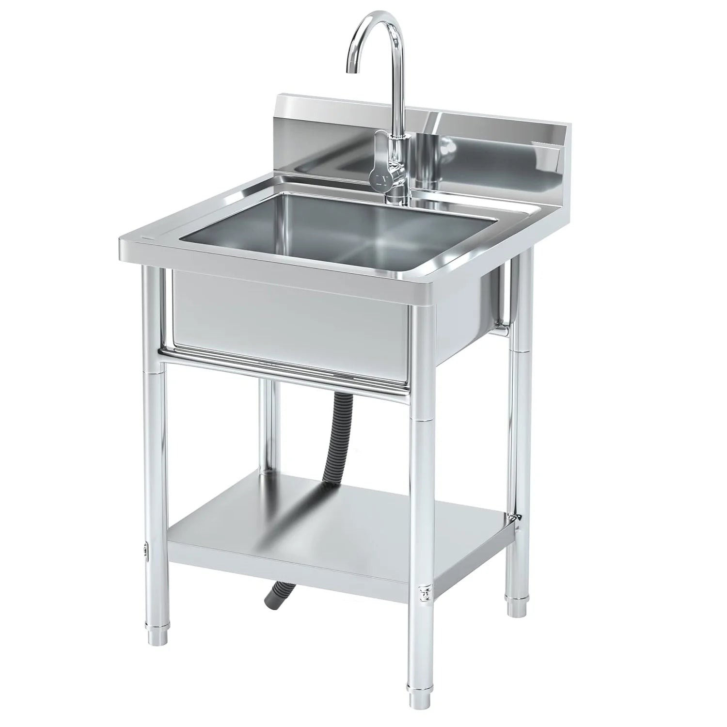 20" Stainless Steel Freestanding Utility Sink with Hot/Cold Water Faucet - Perfect for Kitchen, Bathroom, Farmhouse & Outdoor Use