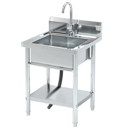 20" Stainless Steel Freestanding Utility Sink with Hot/Cold Water Faucet - Perfect for Kitchen, Bathroom, Farmhouse & Outdoor Use