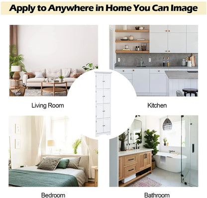 Yoleny Corner Storage Cabinet, Corner Hutch Cabinet with 8 Doors Organizer Solid Wood 90 Degree Storage Cabinet for Bathroom, Living Room, Kitchen, White