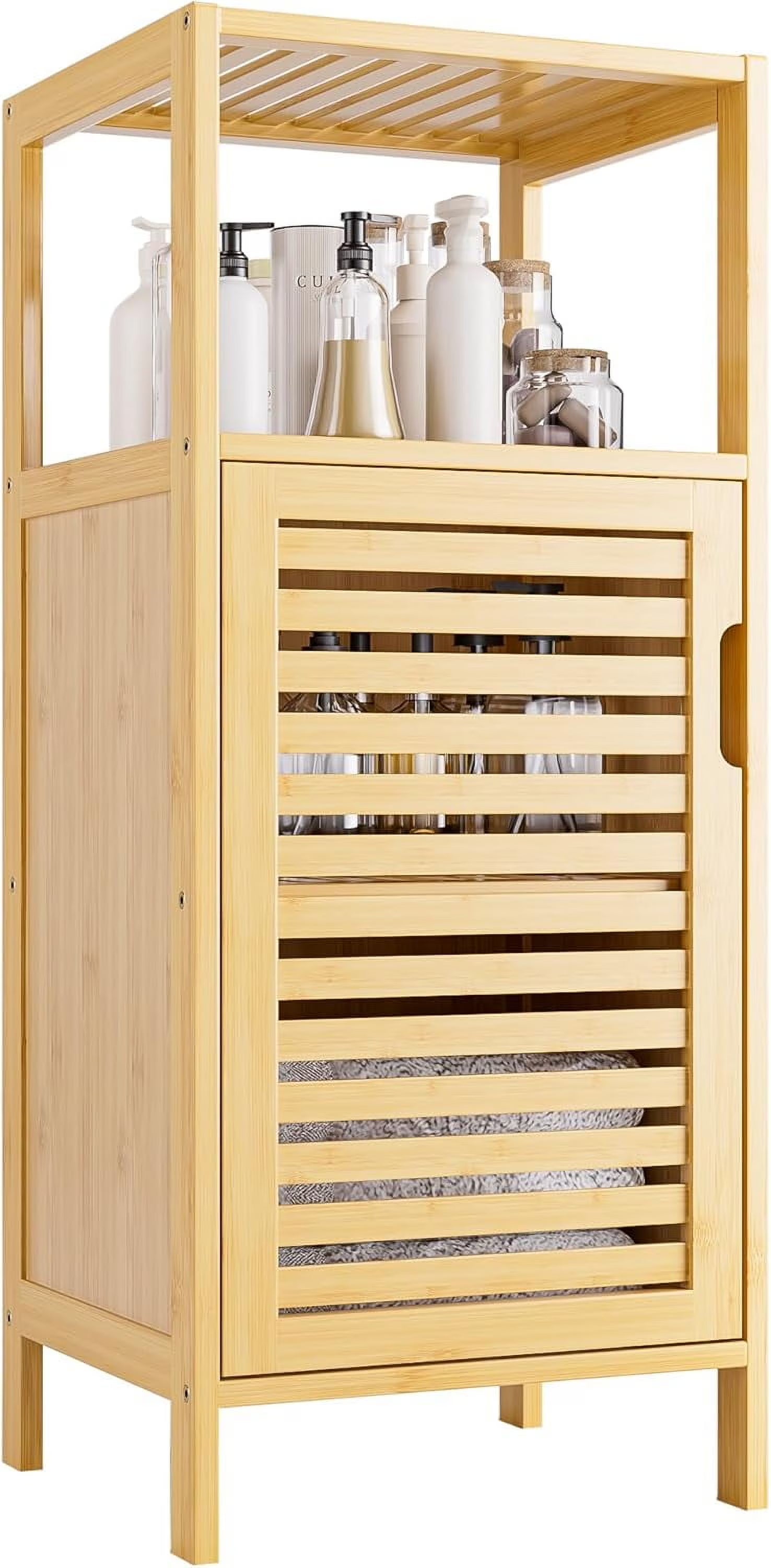 Bathroom Cabinet, Bamboo Floor Cabinet Free Standing, 4 Tier Sofa Side Storage Cupboard for Living Room Kitchen Bedroom