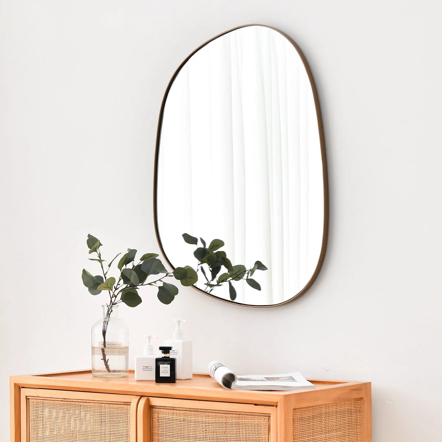 Asymmetrical Mirror for Wall Decor 23"*30", Modern Brass Framed Wall Mirror for Living Room Bathroom Bedroom Entryway BKS-STOU-0064G