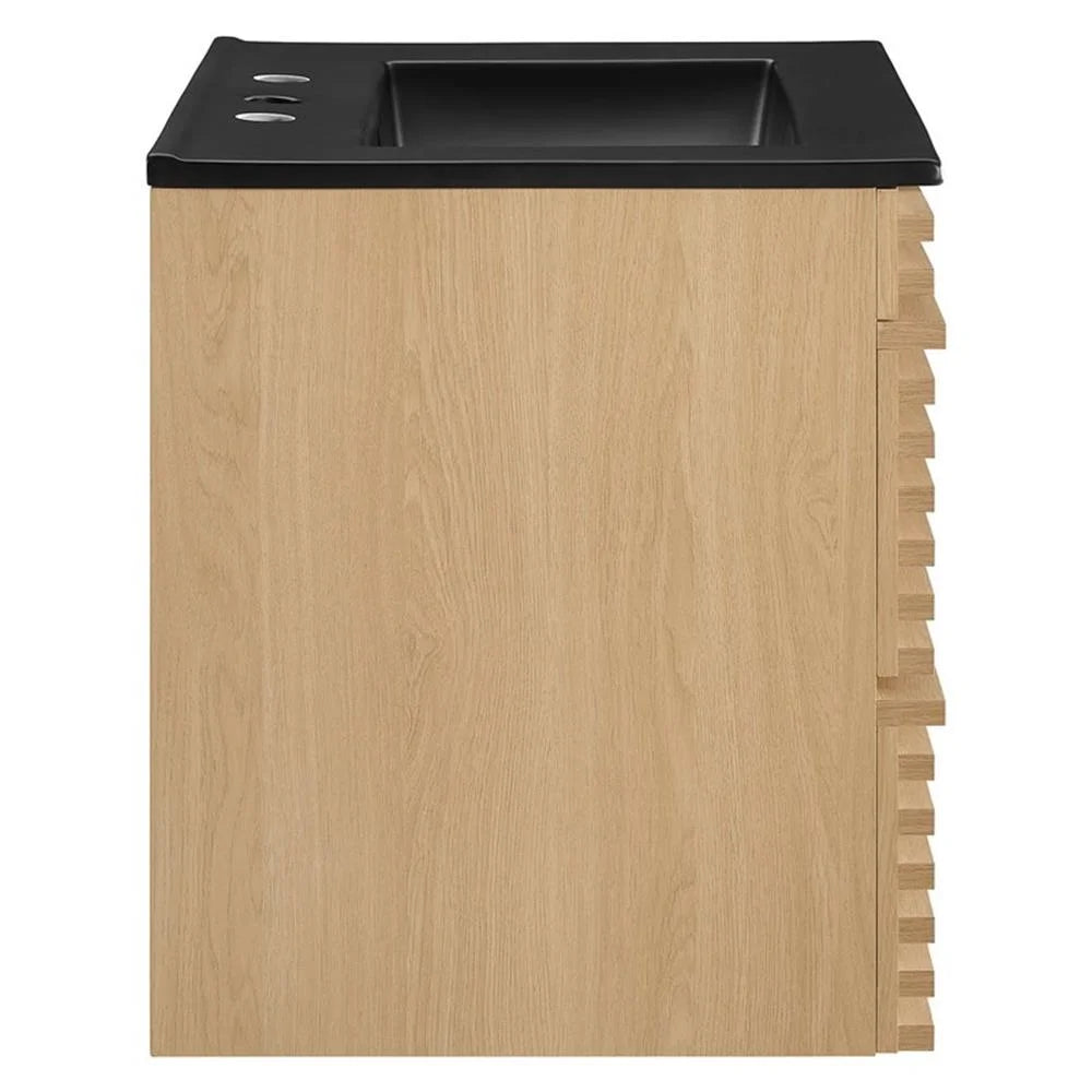 Modway Render 24" MDF Wood Wall-Mount Bathroom Vanity in Oak/Black