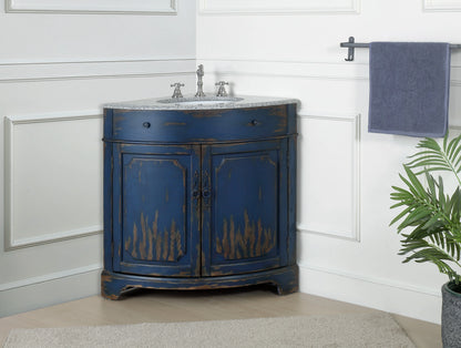 Benton Collection 24" Distressed Gray Corner Bathroom Vanity with White Quartz Top