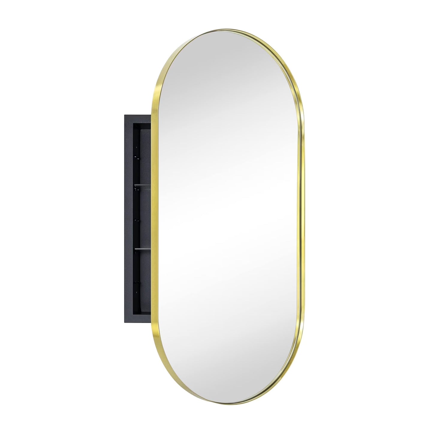 TEHOME Chrome Oval Recessed Bathroom Medicine Cabinet with Mirror Stainless Steel Metal Framed Oblong Pill Shaped Bathroom Cabinet with Mirror 16x33''