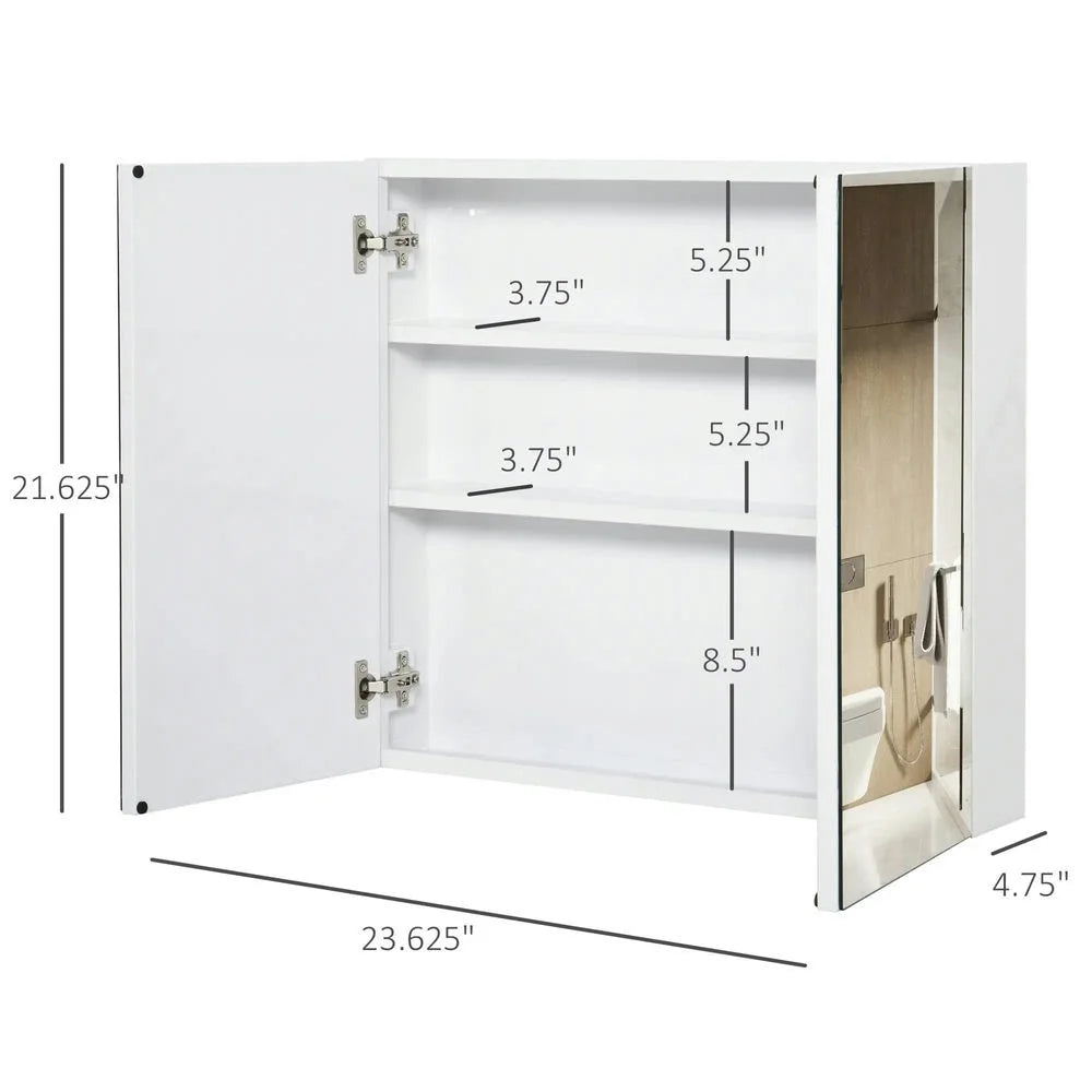 Topcobe Bathroom Mirrored Cabinet, 24"x22" Steel Frame Medicine Cabinet, Wall-Mounted Storage Organizer with Double Doors, Modern Furniture for Bathroom, White