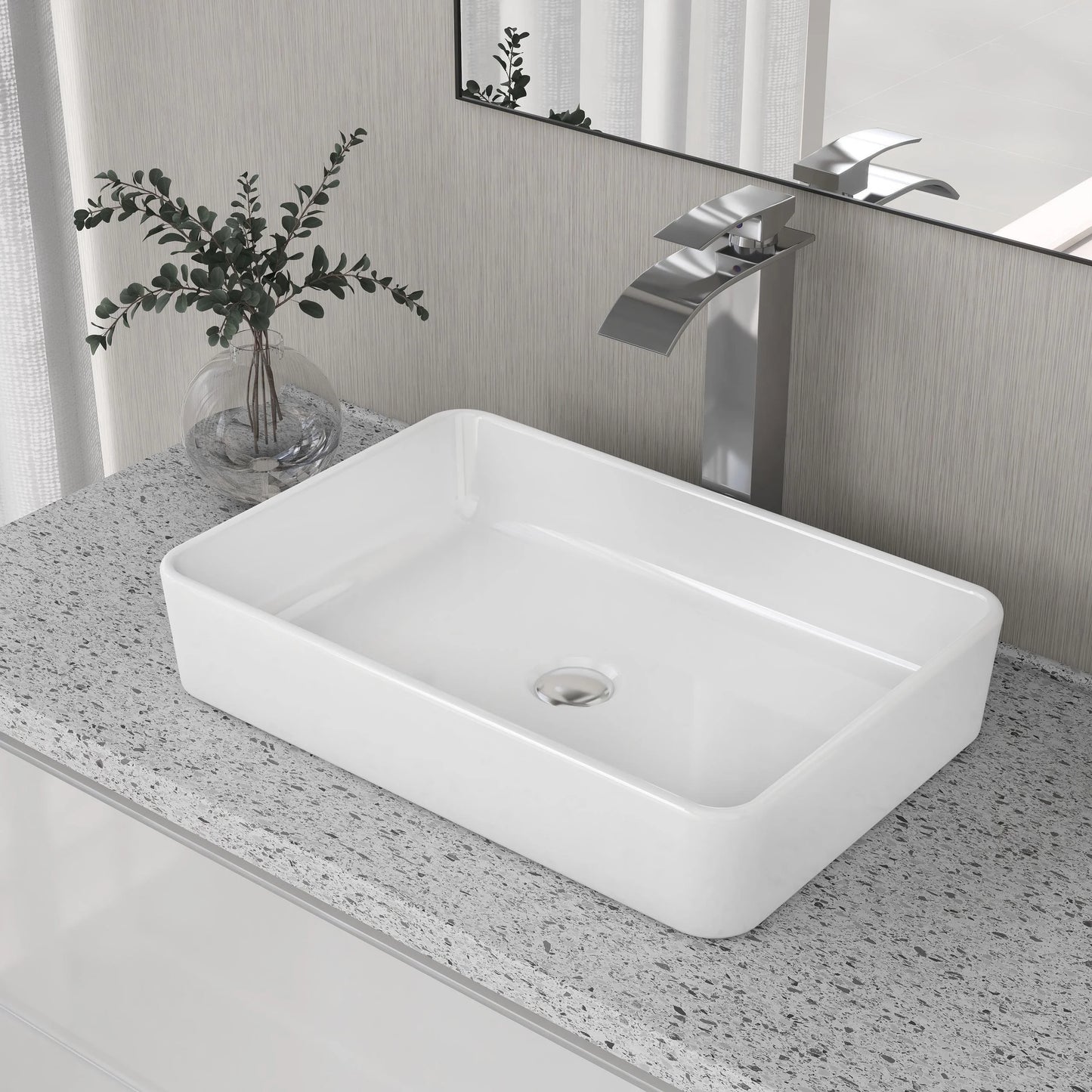 DeerValley DV-1V032 White Ceramic Rectangular Vessel Sink Above Counter White Bathroom Vanity Sink Bathroom Sink Art Basin (19.92'' L x 14'' W x 4.37'' H)