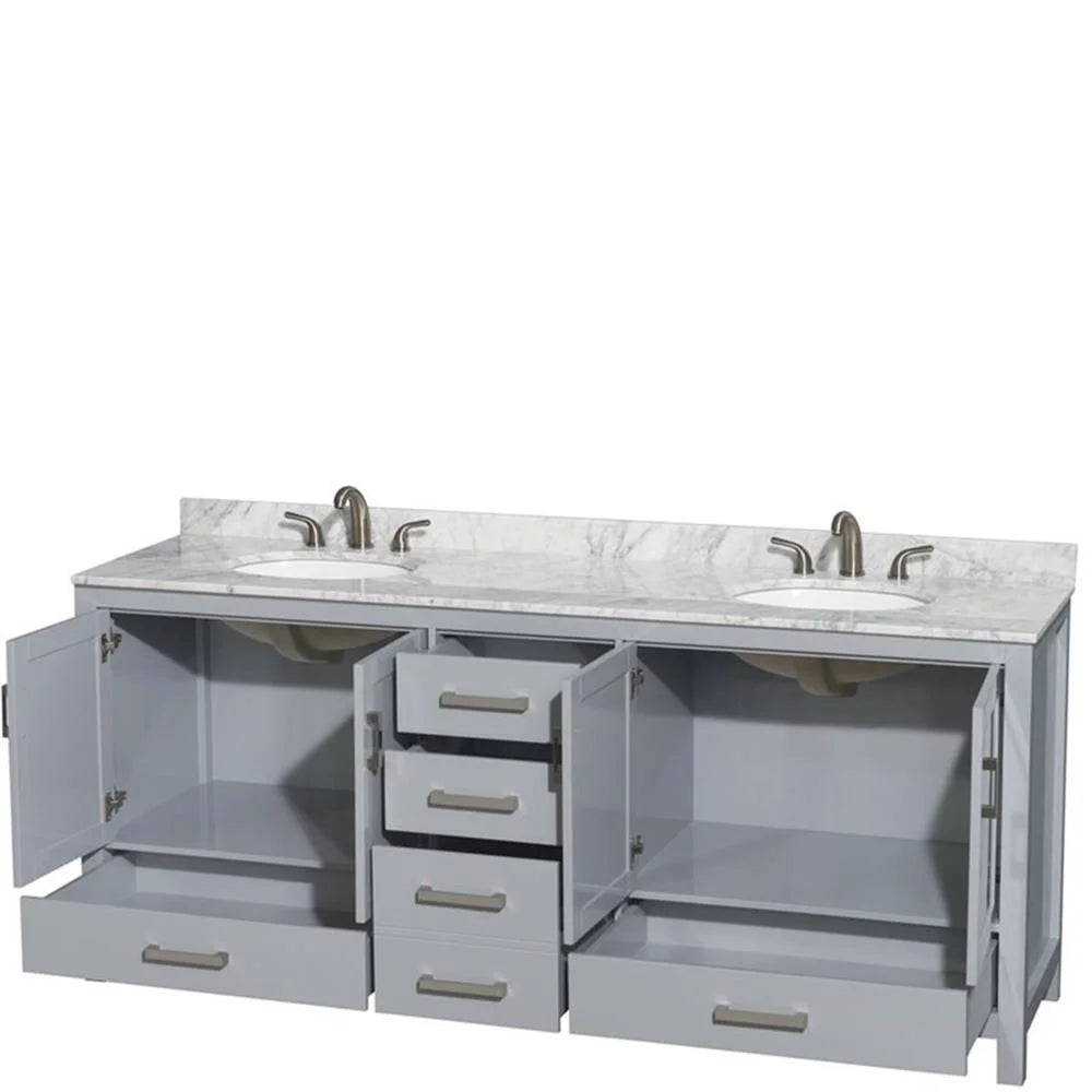 Wyndham Collection Sheffield 80" Metal Double Bathroom Vanity in White/Gray