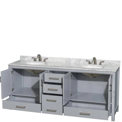 Wyndham Collection Sheffield 80" Metal Double Bathroom Vanity in White/Gray