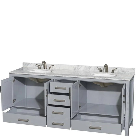Wyndham Collection Sheffield 80" Metal Double Bathroom Vanity in White/Gray