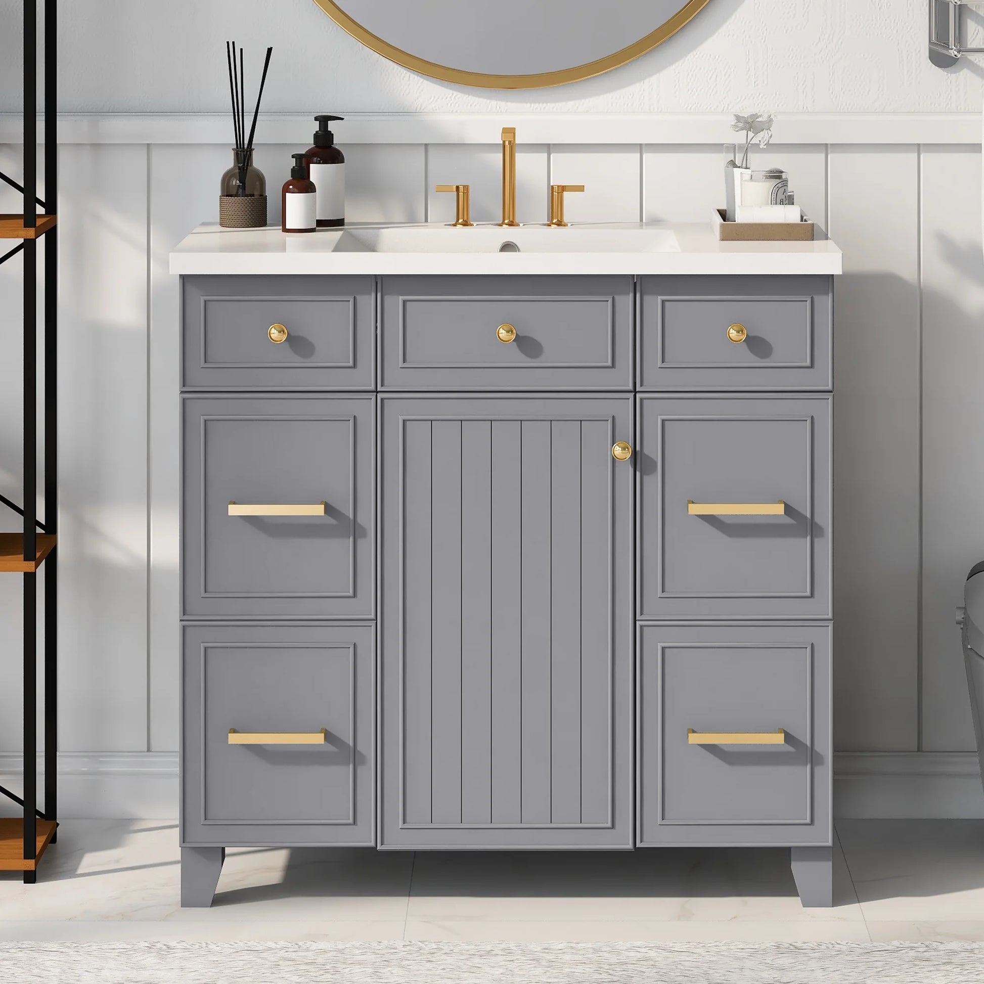 Harper & Bright Designs 36" Bathroom Cabinet Vanity with Sink Combo, Bathroom Storage Cabinet with Drawer and Doors, Gray