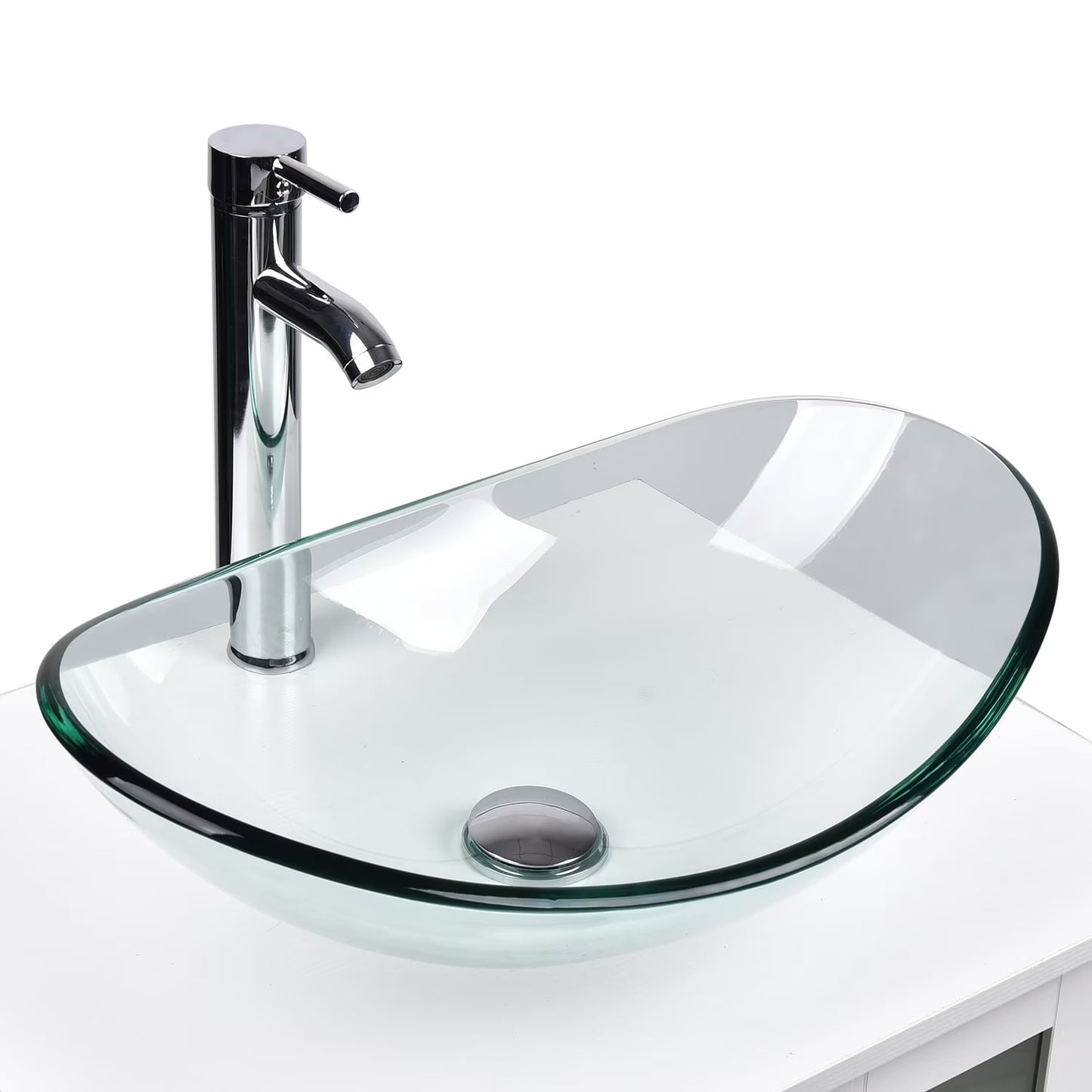 FULLWATT Bathroom Ceramic Sink Vanity Vessel Basin Porcelain Faucet Drain Combo Rectangle,White