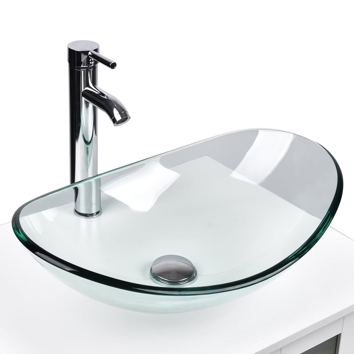 FULLWATT Bathroom Ceramic Sink Vanity Vessel Basin Porcelain Faucet Drain Combo Rectangle,White
