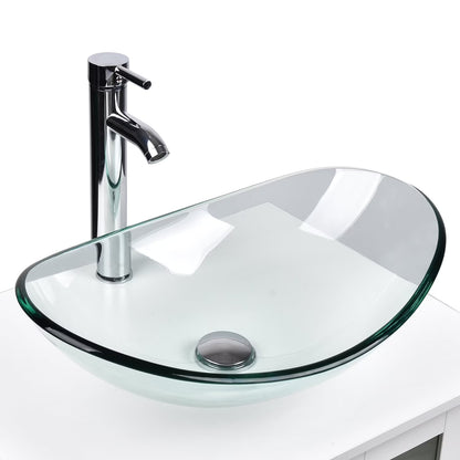 FULLWATT Bathroom Ceramic Sink Vanity Vessel Basin Porcelain Faucet Drain Combo Rectangle,White