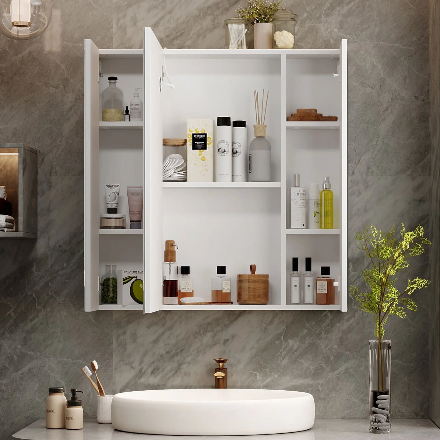 LED Lighted Medicine Cabinet With Mirror Large 3 Doors Medicine Cabinet Bathroom