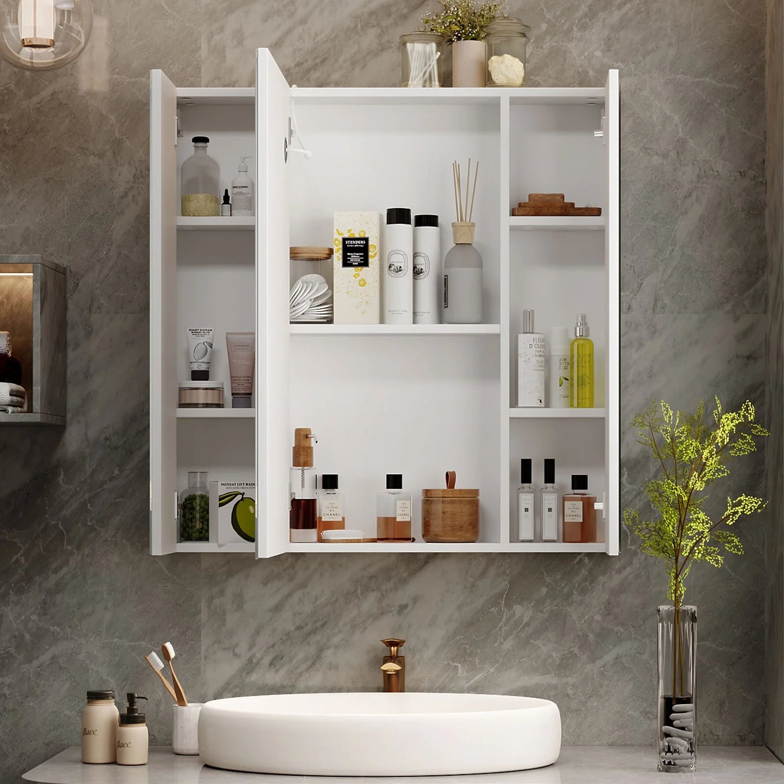 LED Lighted Medicine Cabinet With Mirror Large 3 Doors Medicine Cabinet Bathroom