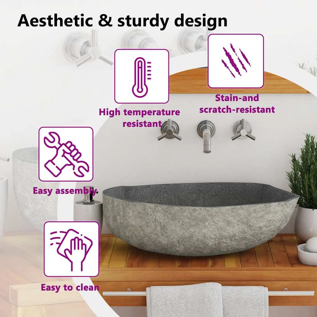 vidaXL Bathroom Basin, Vessel Sink, Easy Assembly, (17.7"-20.9")x(13.4"-16.1")x4.5" River Stone